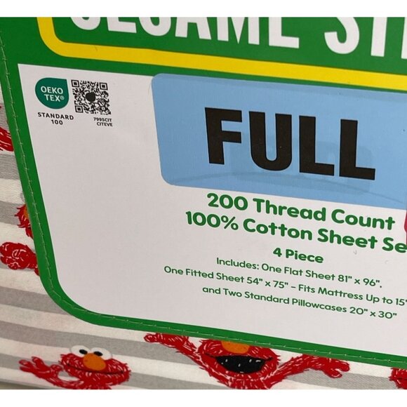 Sesame Street Full Size 4-Piece 200 Thread Ct.100% Cotton Sheet Set W/Elmo Print - Picture 3 of 5